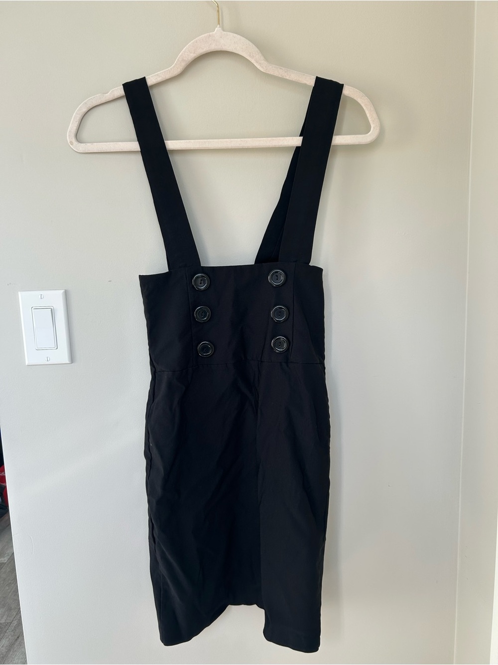 Vintage Black Button-Front Suspender Pencil skirt